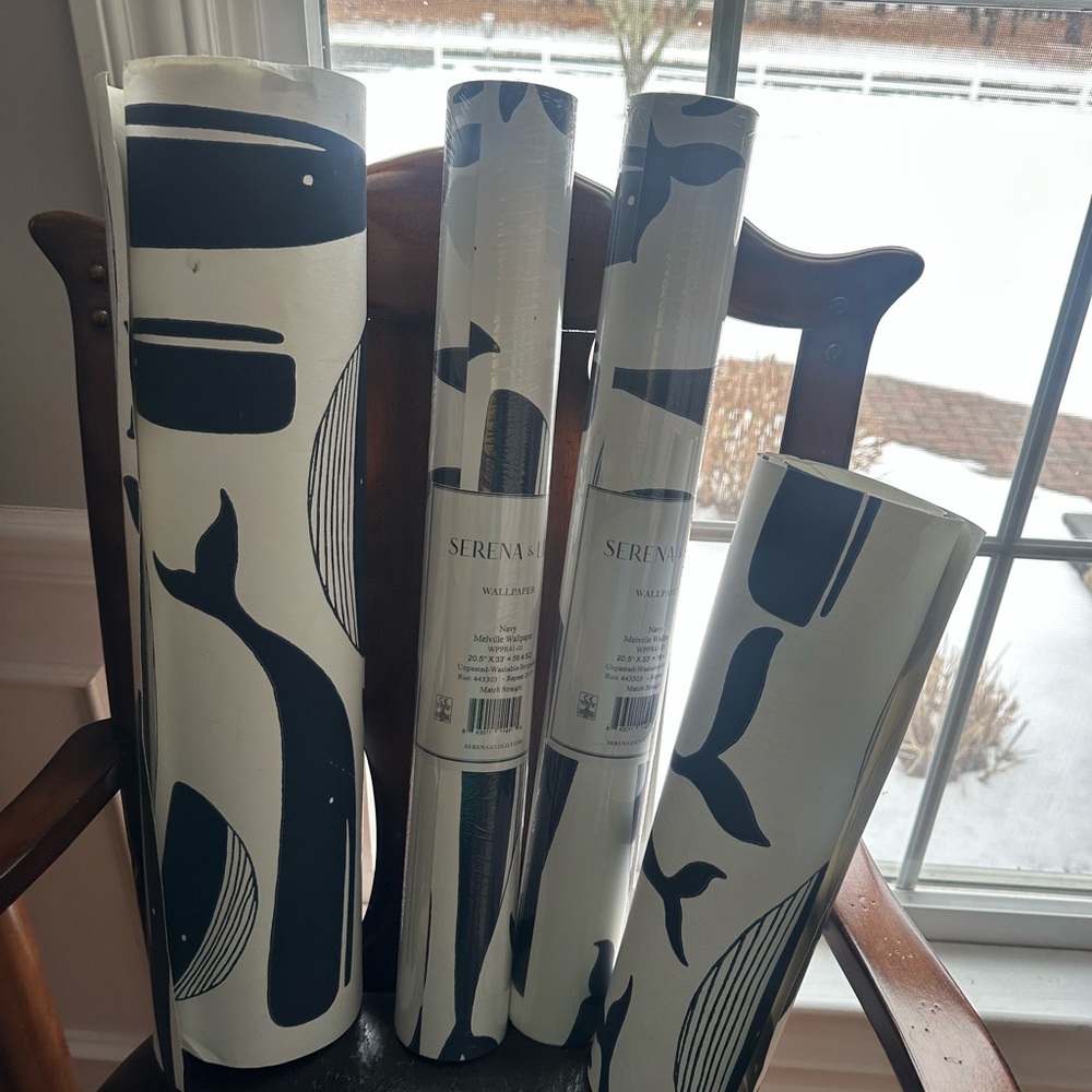 Serena & Lily Navy Wallpaper- 2 unopened rolls and some extra